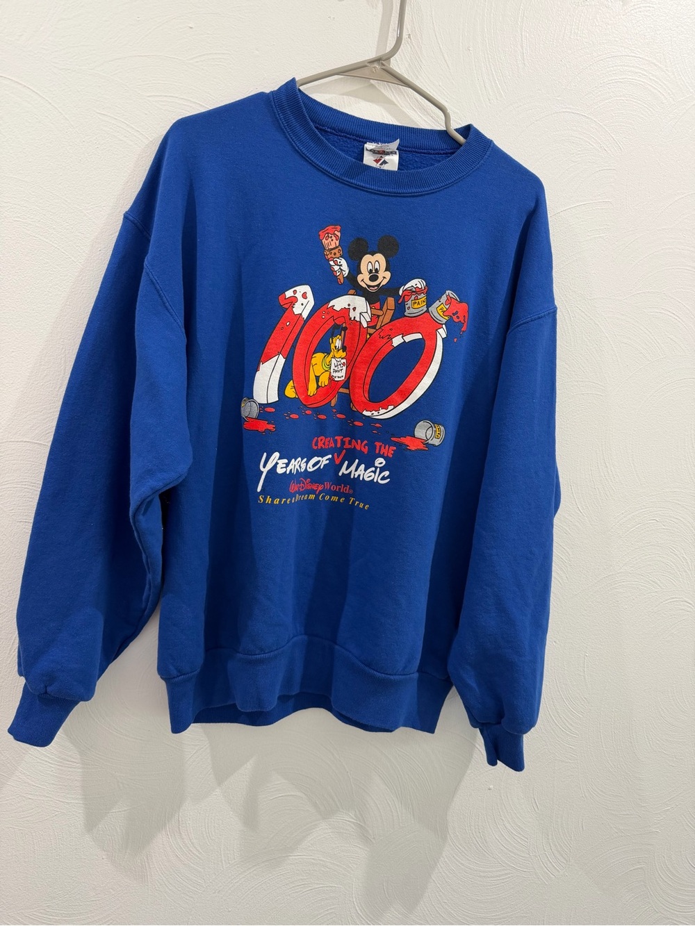 Jerzees Royal Blue Crewneck with Mickey 100th Anniversary Graphic